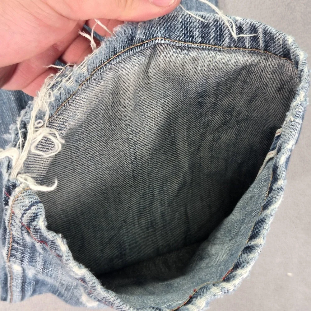 Levis 501 Jeans Mens Selvedge Blue Straight Whiskers Altered Hem‎ Fits 30x29